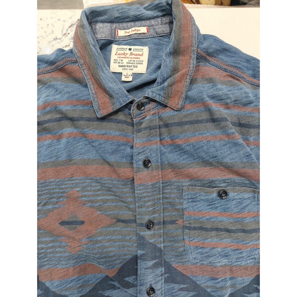 Lucky Brand True Indigo Aztec Shirt Mens Large Long Sleeve Button Up Southwest